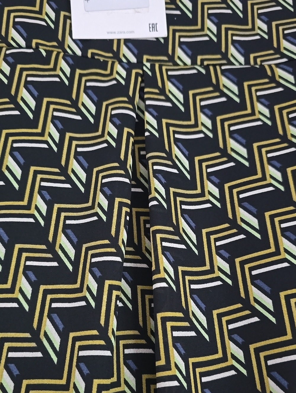 Zara Geometric Print Blouse XL NWT Black Green Gold     #Z - Picture 7 of 13